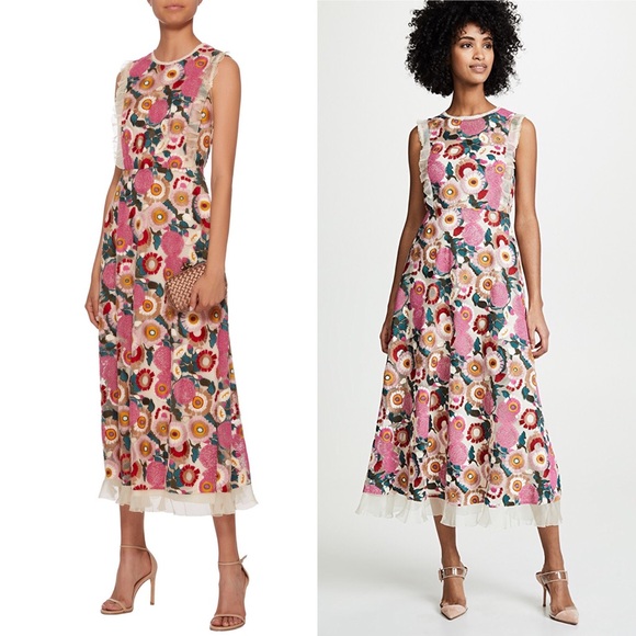RED Valentino Dresses & Skirts - RED Valentino Floral Embroidered Tulle Midi Dress